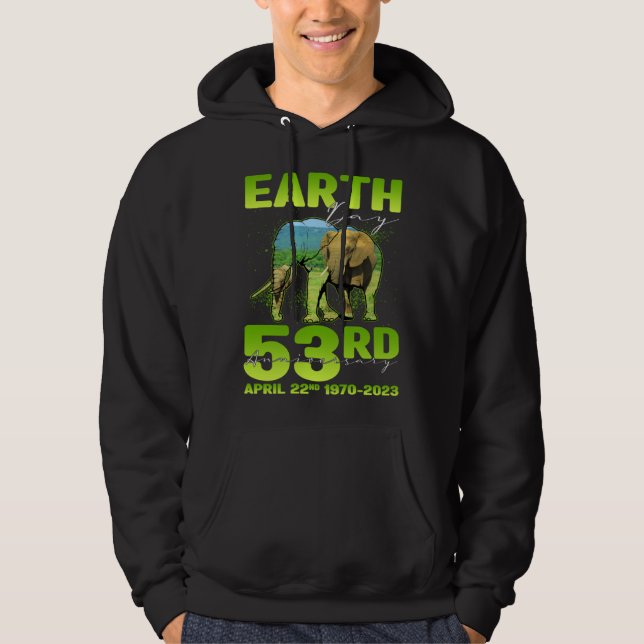 Cute Earth Day 53rd Anniversary Silhouette Of Elep Hoodie (Front)