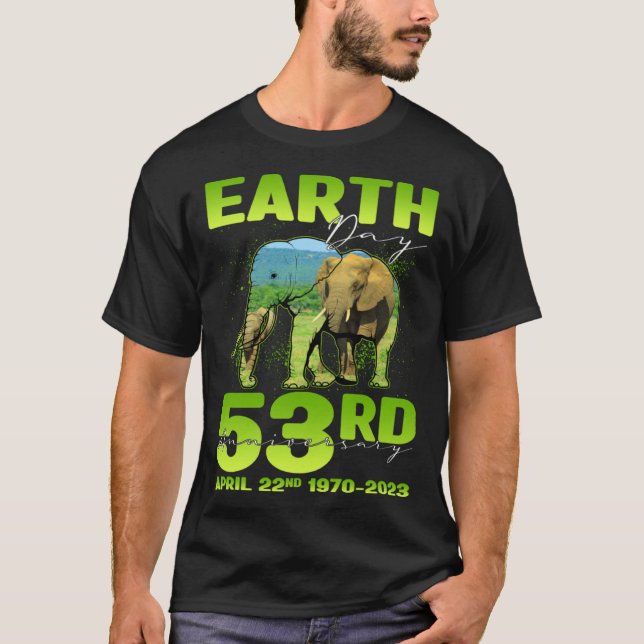 Cute Earth Day 53rd Anniversary Silhouette Of Elep T-Shirt (Front)