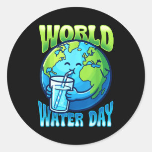 Cute earth drinking water world water day classic round sticker