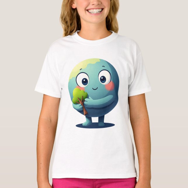Cute Earth Hugging Tree Eco Love Cartoon Tshirt (Front)