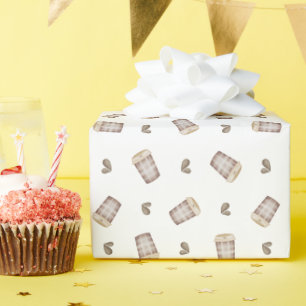 Cute Earth Tone Coffee Cup Watercolour Wrapping Paper