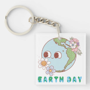 Cute Earth with Flowers Happy Earth Day Floral Key Ring