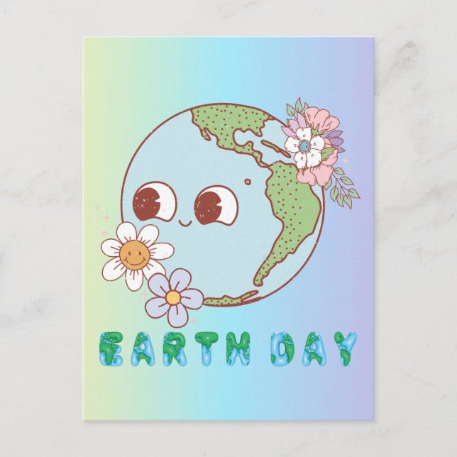 Cute Earth with Flowers Happy Earth Day Floral Postcard (Front)