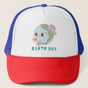 Cute Earth with Flowers Happy Earth Day Floral Trucker Hat
