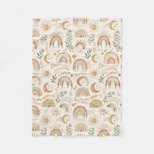 Cute Earthy Boho Rainbow Personalised Baby Fleece Blanket