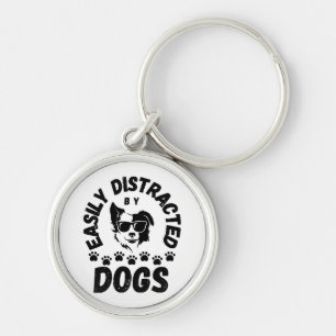 Cute Easily Distracted by Dogs pet lovers Frit-Tee Key Ring