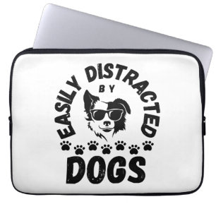 Cute Easily Distracted by Dogs pet lovers Frit-Tee Laptop Sleeve