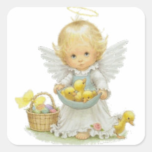 Cute Easter Angel and Ducklings Square Sticker