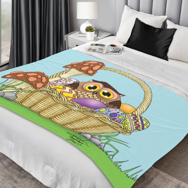 Cute Easter Basket Owl Fleece Blanket (Creator Uploaded)