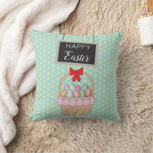 Cute Easter Basket & Pastel Easter Eggs  Cushion