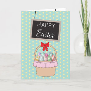 Cute Easter Basket & Pastel Easter Eggs Holiday Card