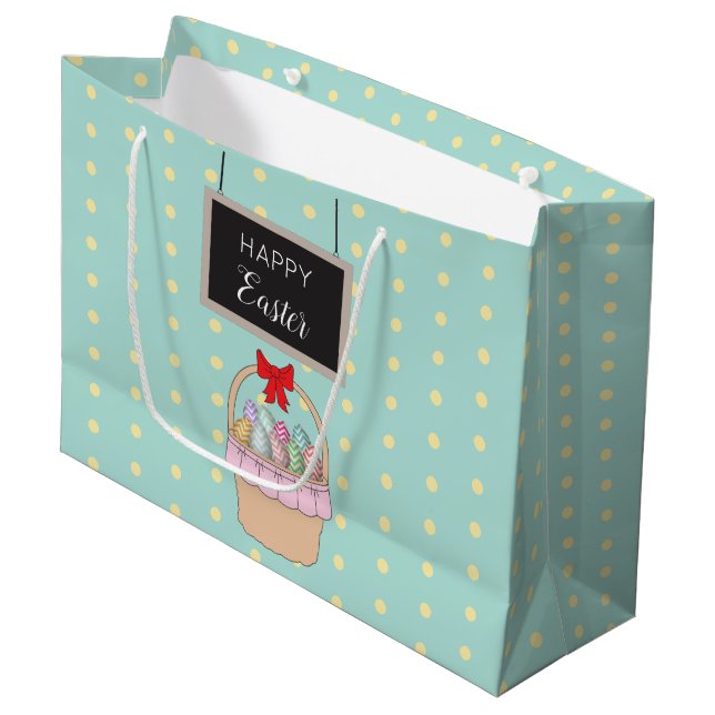 Cute Easter Basket & Pastel Easter Eggs Large Gift Bag (Front Angled)