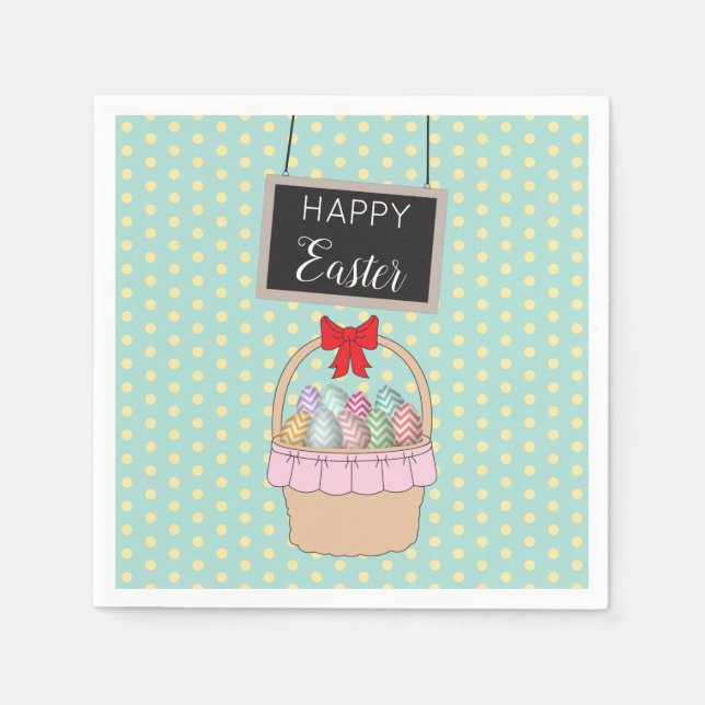 Cute Easter Basket & Pastel Easter Eggs Napkin (Front)
