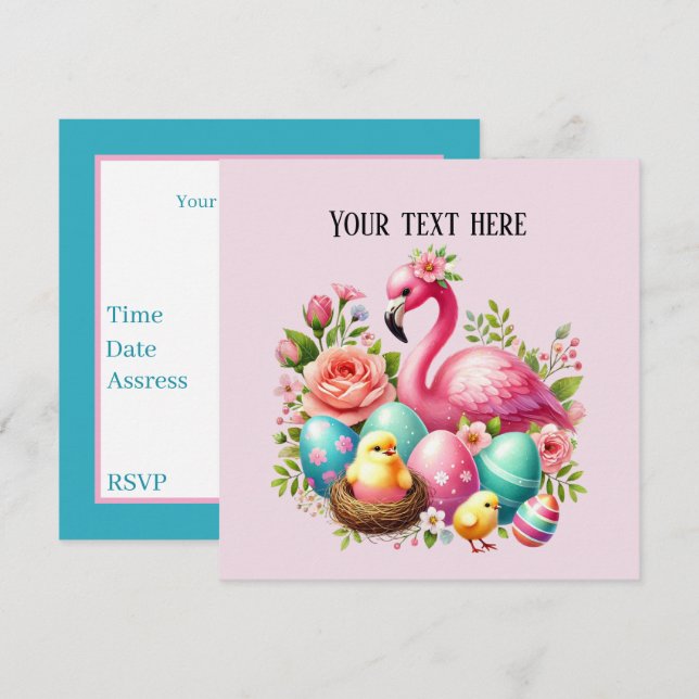Cute Easter beach pink flamingo party Invitation (Front/Back)