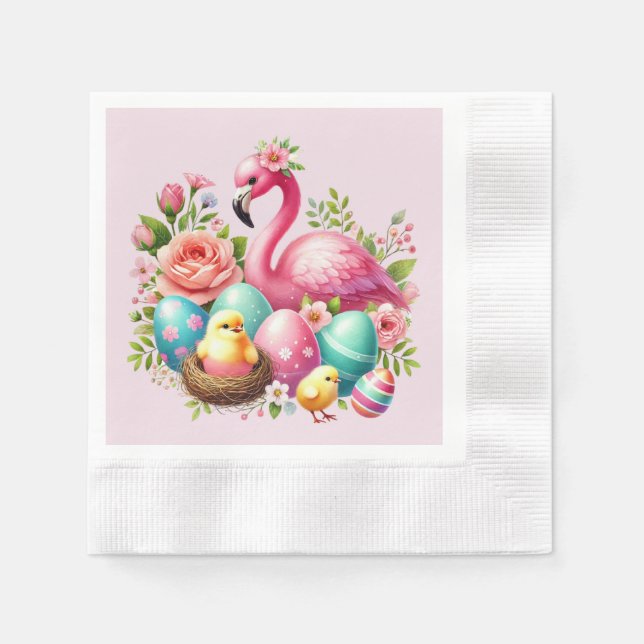 Cute Easter beach pink flamingo party Napkin (Front)
