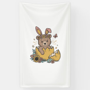 Cute Easter Bear in Cracked Egg Vintage Vector_1 Banner