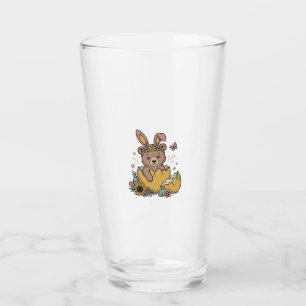 Cute Easter Bear in Cracked Egg Vintage Vector_1 Glass