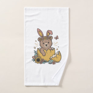 Cute Easter Bear in Cracked Egg Vintage Vector_1 Hand Towel