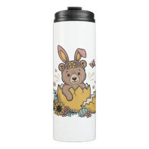 Cute Easter Bear in Cracked Egg Vintage Vector_1 Thermal Tumbler