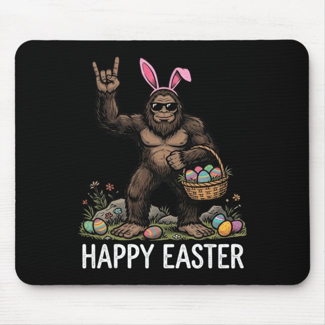 Cute Easter Bigfoot Rocking Easter Funny Easter Eg Mouse Pad (Front)