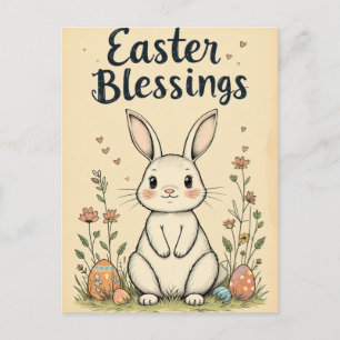 Cute Easter Blessings Bunny Postcard