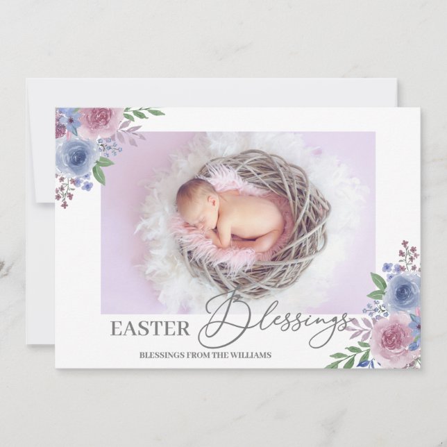 Cute Easter Blessings Script Photo Holiday Card (Front)
