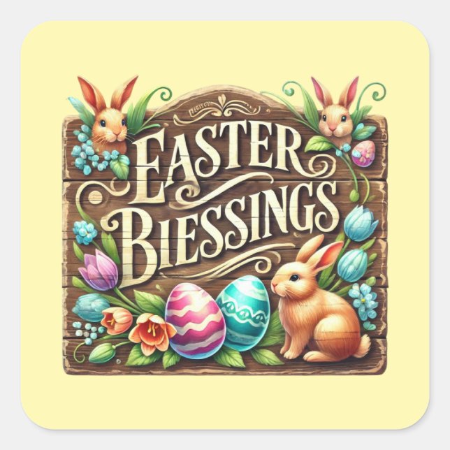 Cute Easter Blessings word art  Square Sticker (Front)
