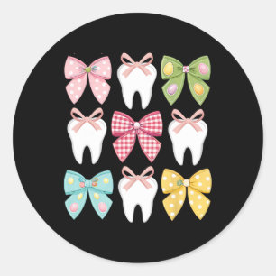 Cute Easter Bow Teeth Dental Squad Dentist Hygieni Classic Round Sticker