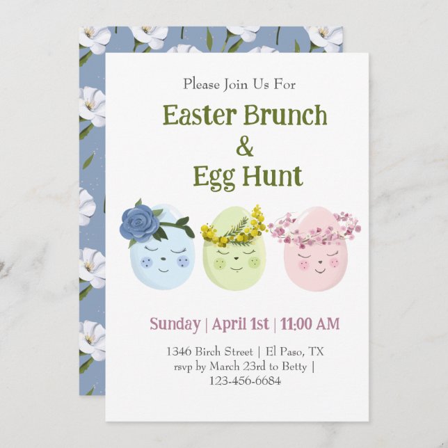 Cute Easter Brunch Egg Hunt Invitation (Front/Back)