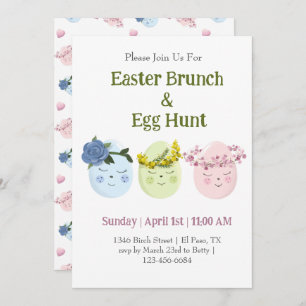 Cute Easter Brunch Egg Hunt Invitation
