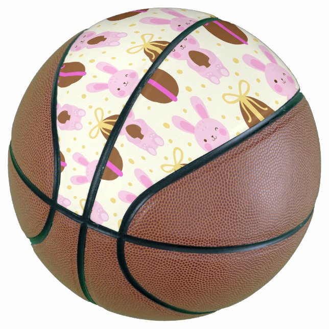 Cute Easter bunnies and chocolate eggs pattern Basketball (Angled)