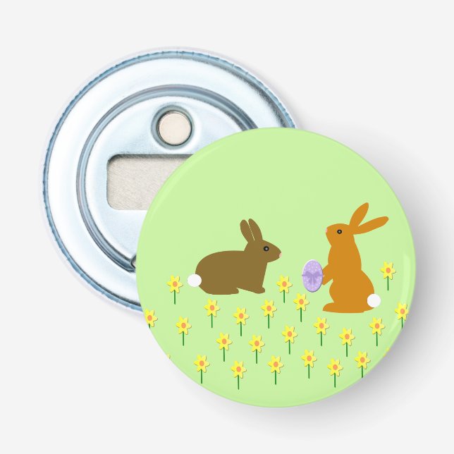 Cute Easter Bunnies and Daffodils Bottle Opener (Front)