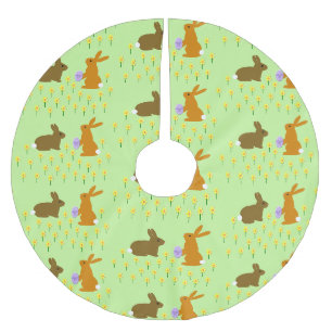 Cute Easter Bunnies and Daffodils Brushed Polyeste Polyester Tree Skirt