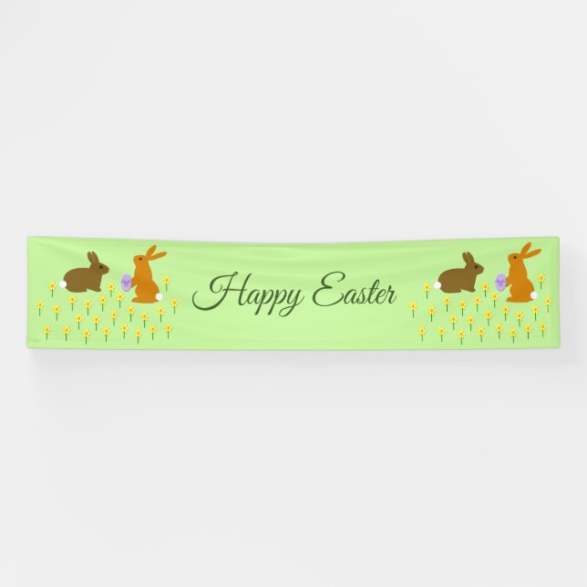 Cute Easter Bunnies and Daffodils Custom Banner (Horizontal)