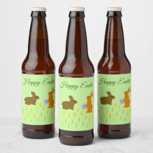Cute Easter Bunnies and Daffodils Custom Beer Bottle Label