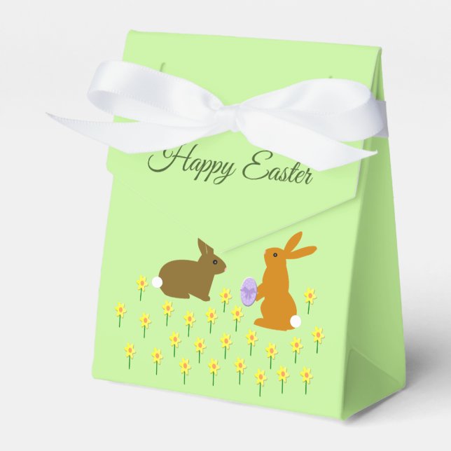 Cute Easter Bunnies and Daffodils Custom Favour Box (Front Side)