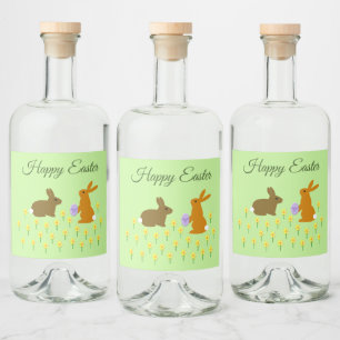 Cute Easter Bunnies and Daffodils Custom Liquor Bo Bottle Label