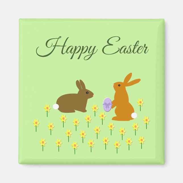 Cute Easter Bunnies and Daffodils Custom Magnet (Front)
