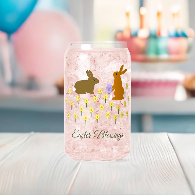 Cute Easter Bunnies and Daffodils Custom Message Can Glass (Insitu (Baby Shower))