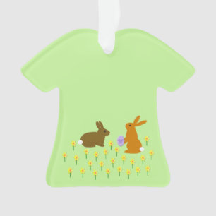Cute Easter Bunnies and Daffodils Custom Ornament