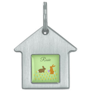 Cute Easter Bunnies and Daffodils Custom Pet ID Ta Tag