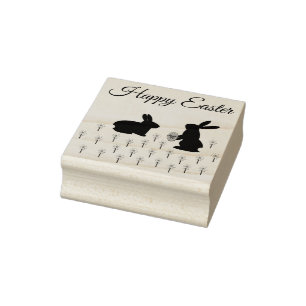 Cute Easter Bunnies and Daffodils Custom Rubber Stamp