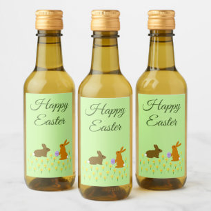 Cute Easter Bunnies and Daffodils Custom Wine Label