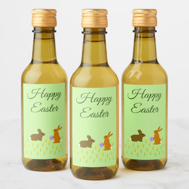 Cute Easter Bunnies and Daffodils Custom Wine Label (Bottles)
