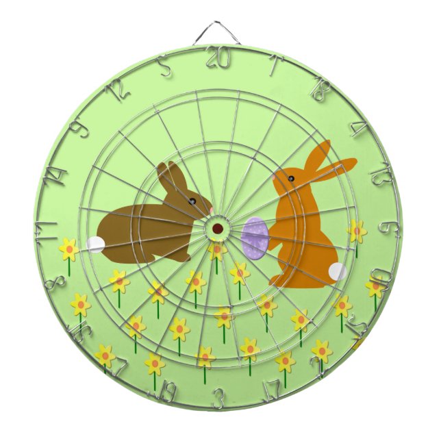 Cute Easter Bunnies and Daffodils Dart Board (Front)