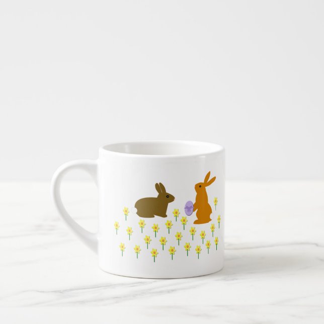 Cute Easter Bunnies and Daffodils Espresso Cup (Left)