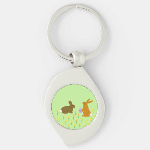 Cute Easter Bunnies and Daffodils Key Ring