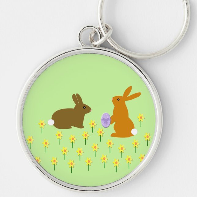 Cute Easter Bunnies and Daffodils Keychain (Front)