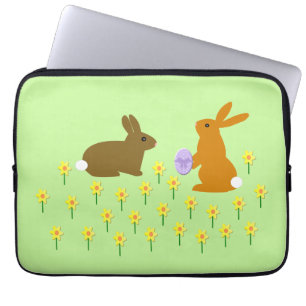 Cute Easter Bunnies and Daffodils Laptop Sleeve
