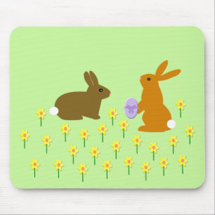 Cute Easter Bunnies and Daffodils Mouse Pad